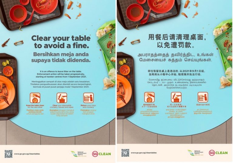 2021年6月1日月より、ホーカーセンター等でのトレイや食器、ゴミの片付けが推奨、9月1日より義務化。